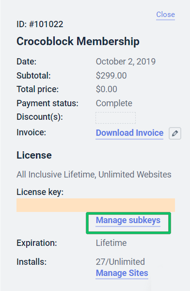 manage subkeys window