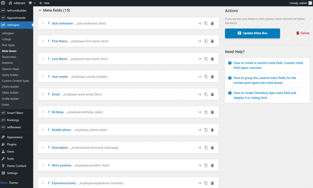 meta fields for users