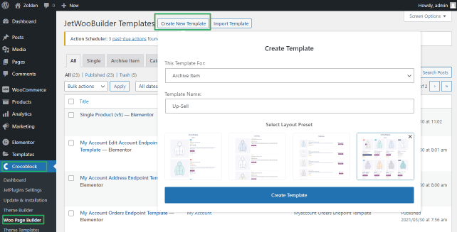 new jetwoobuilder template creation