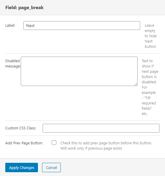 page break button settings