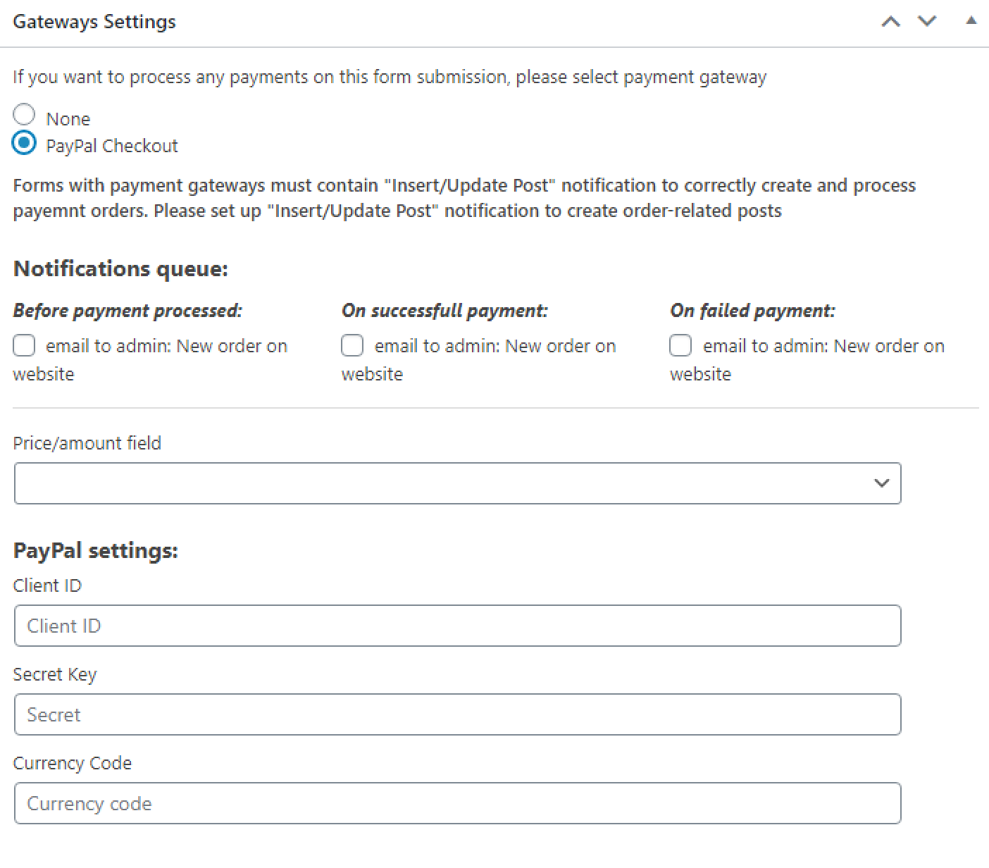 paypal and stripe checkouts in gateways settings