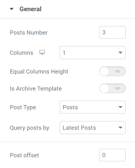 Posts widget Genersl settings section