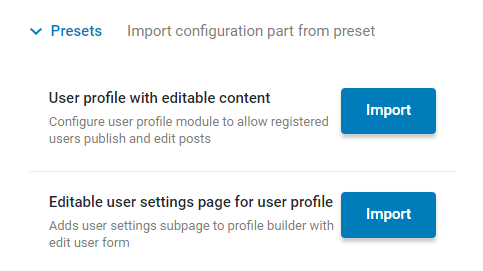 presets configuration