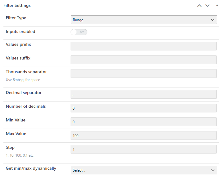 range filter settings