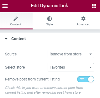 Remove from store dynamic tag