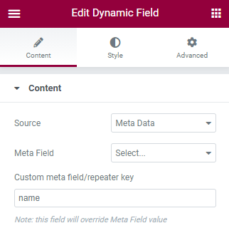 dynamic field settings