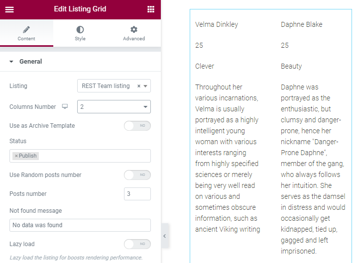 listing grid creation