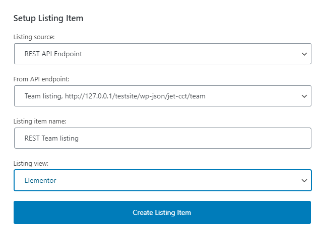 REST API listing template creation