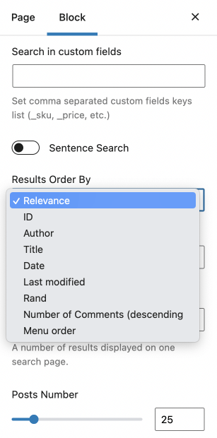 results order by relevance in the ajax search