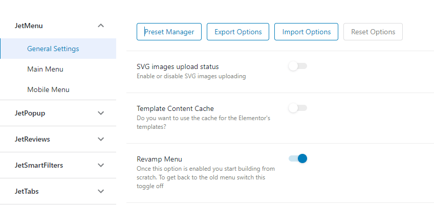 jetmenu general settings