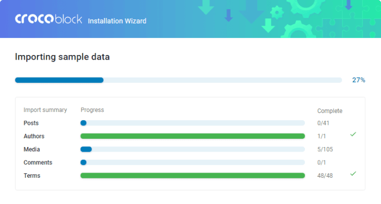 Crocoblock Wizard sample data importing