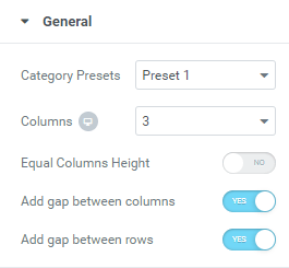 Categories Geid widget General settings