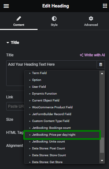 jetbooking price per day or night dynamic tag