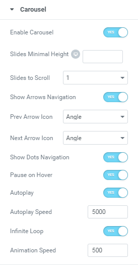 Categories Geid widget Carousel settings