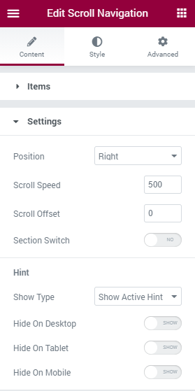 Scroll Navigation settings section