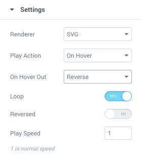 Lottie widget on hover settings