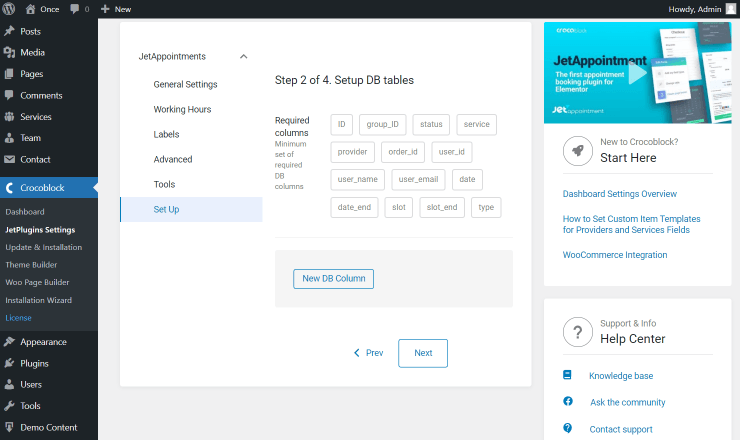 setup database tables