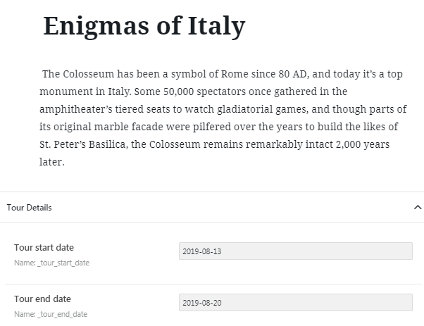 start and end dates meta fields