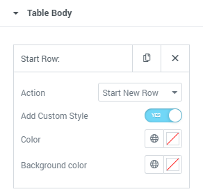 Start Row cell settings