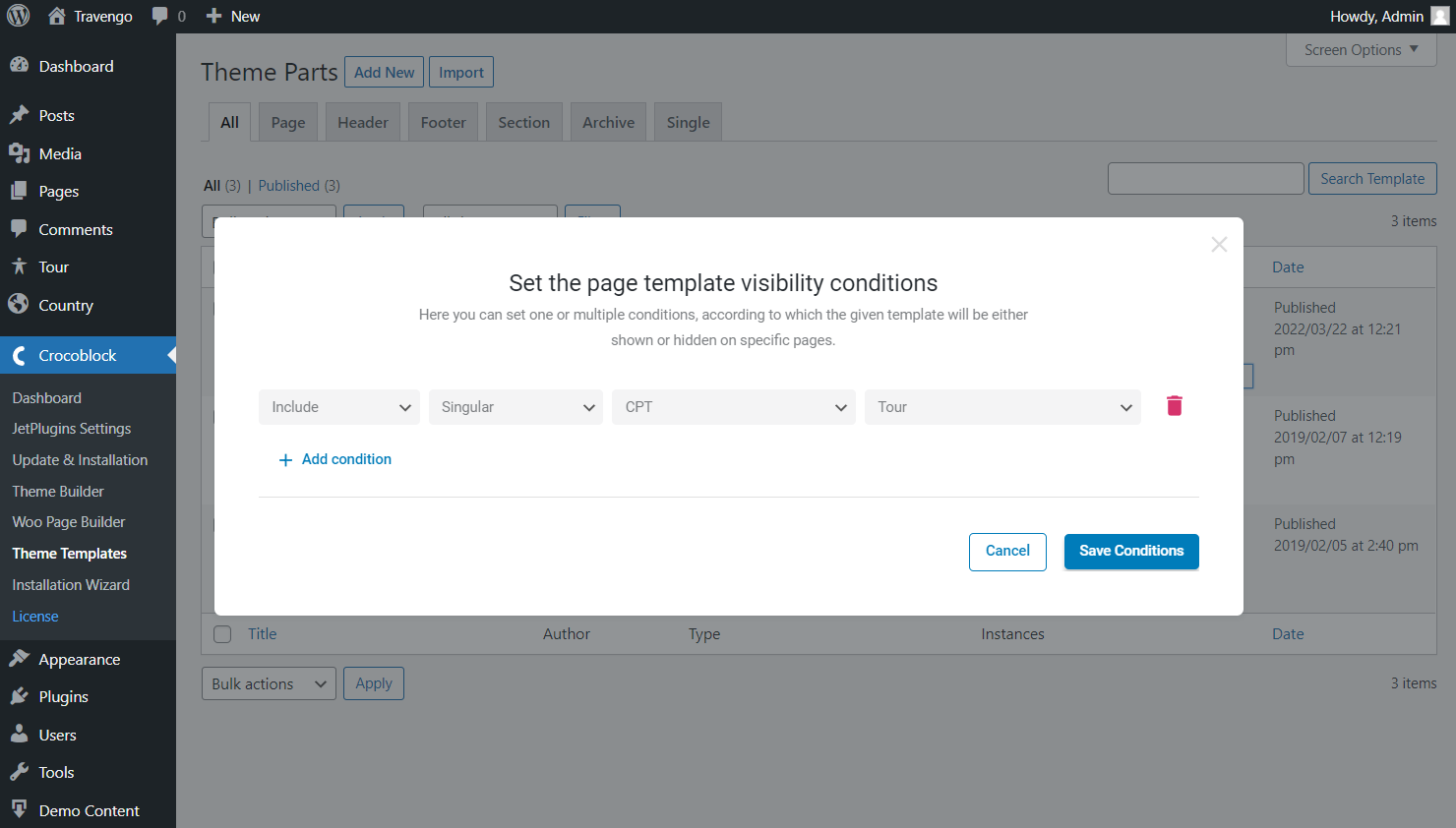 template visibility conditions