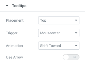 Pricing Table tooltips settings