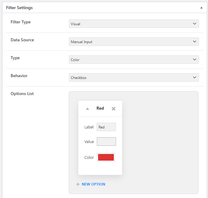 value in the visual filter settings