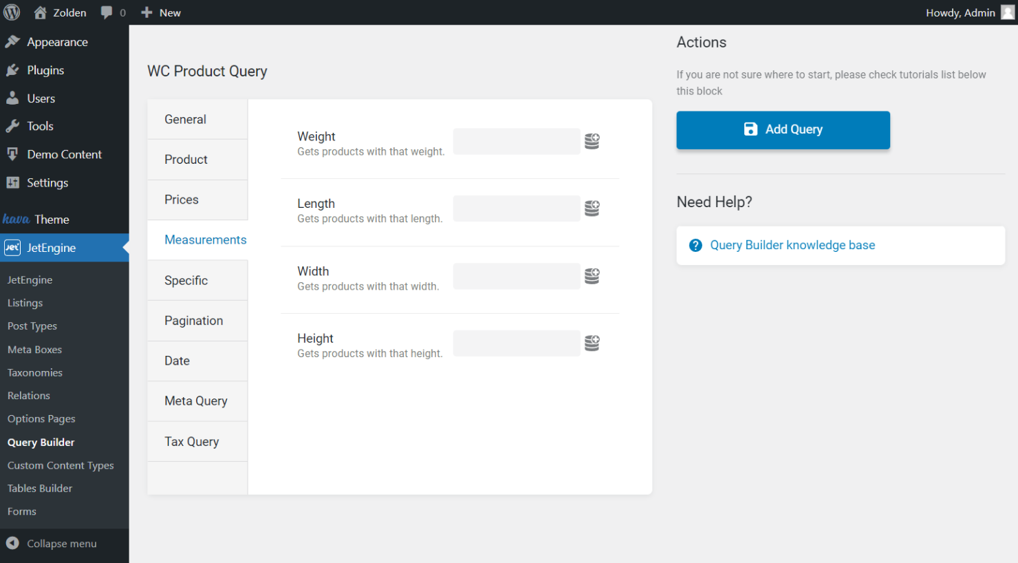 wc product query measurements