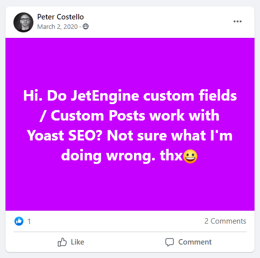 question about yoast seo from crocoblock facebook community