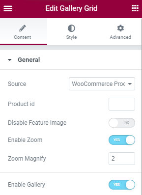 gallery grid general settings