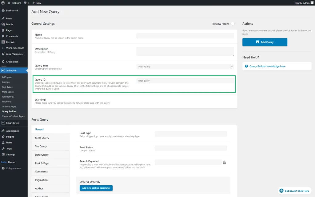 query id in query builder