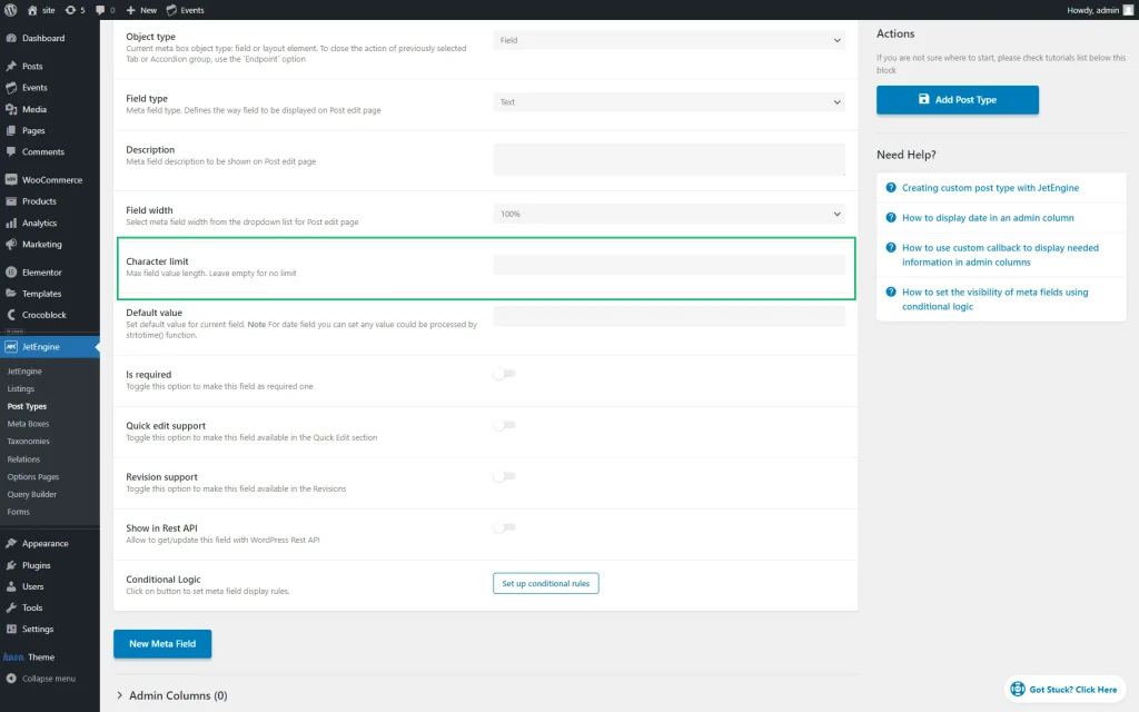 text meta field settings