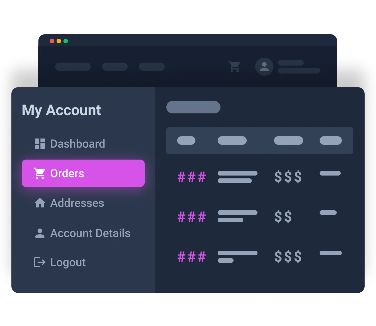 account orders widget