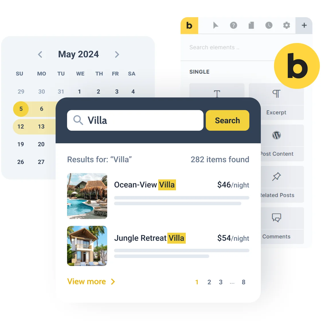 ajax search and booking calendar for bricks made with crocoblock plugins