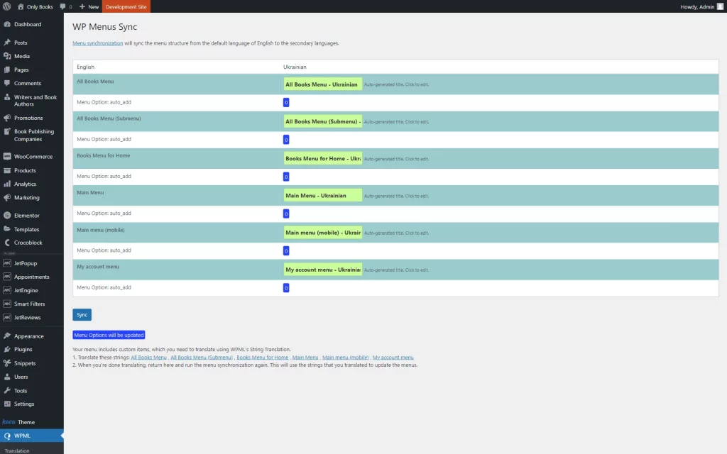 wp menus sync directory