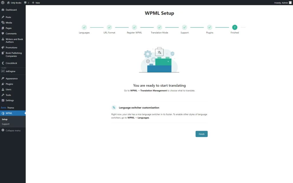 wpml setup finished step