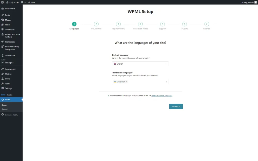 wpml setup languages step