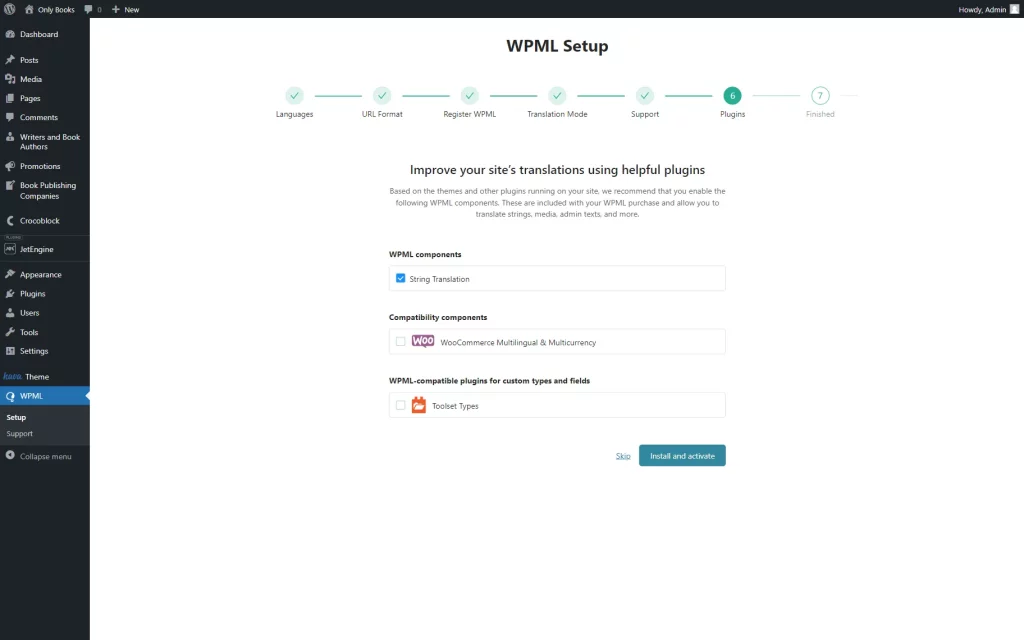 wpml setup plugins step