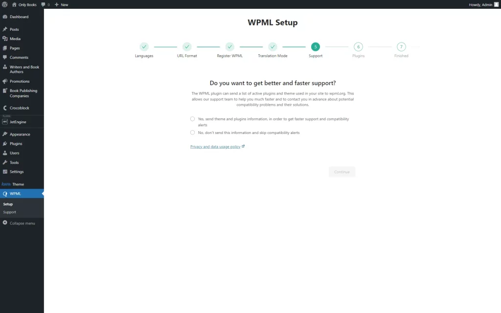 wpml setup support step