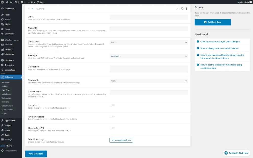 wysiwyg meta field settings